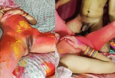 Telugu new sex videos The husband and his naked wife enjoy Holi.